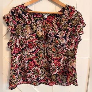 New Vibrant Colors Floral Ruffle Sleeve Blouse Women’s XL